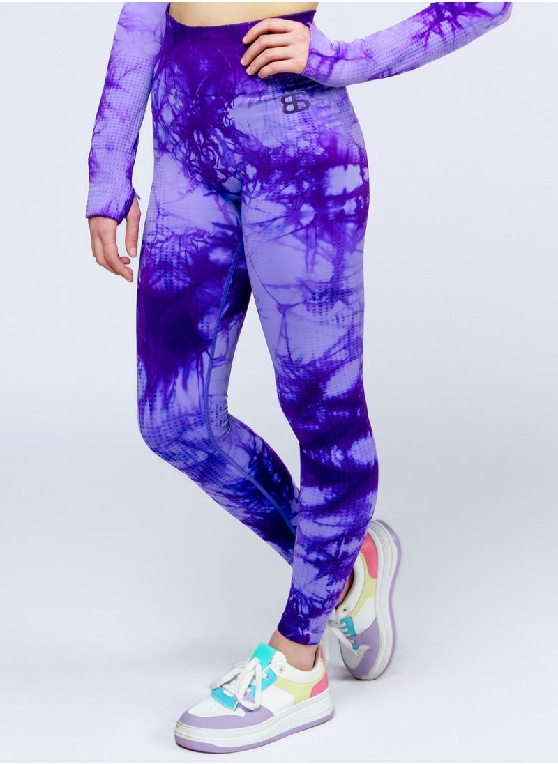 Bernessi Nylon Women's Tie-Dye Gym Leggings High Waist with Tummy Control for Yoga Workout Running Fitness Gym Pants Textured Lilac Purple Print  - Image 3