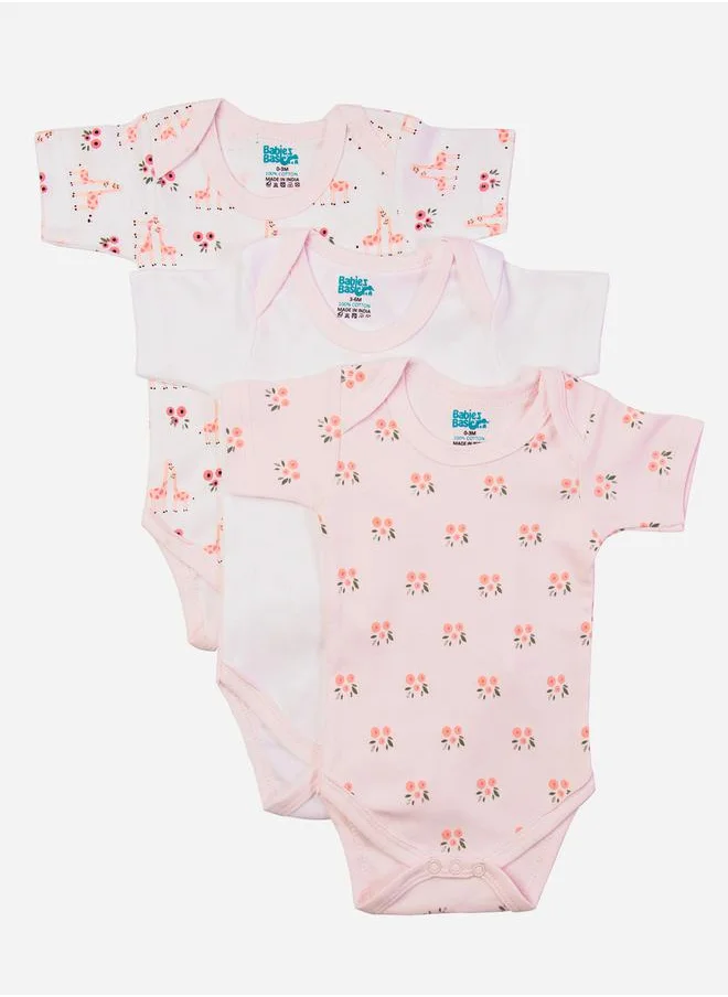 Babies Basic Pack of 3 - Round Neck Printed Romper