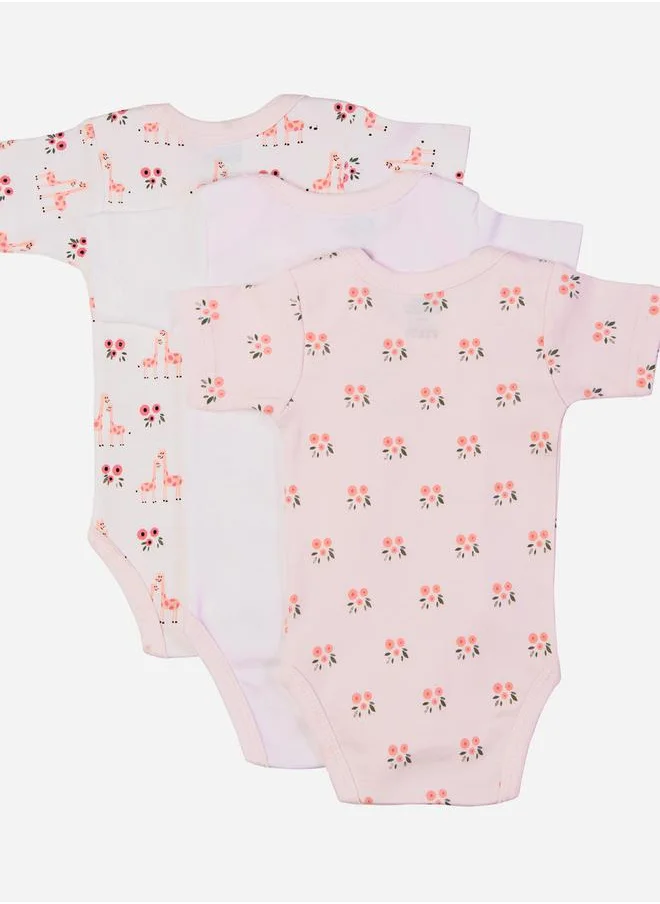 Babies Basic Pack of 3 - Round Neck Printed Romper by Styli