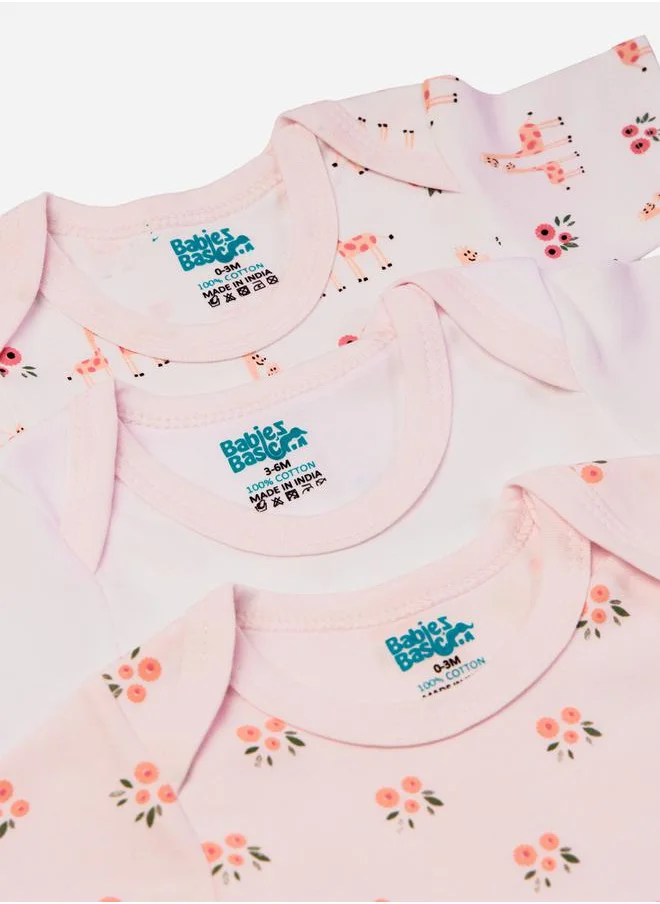Babies Basic Pack of 3 - Round Neck Printed Romper by Styli
