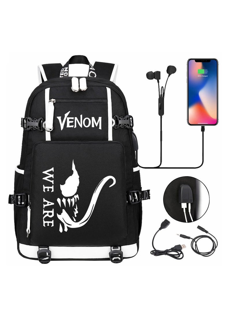 Venom USB printed leisure travel backpack