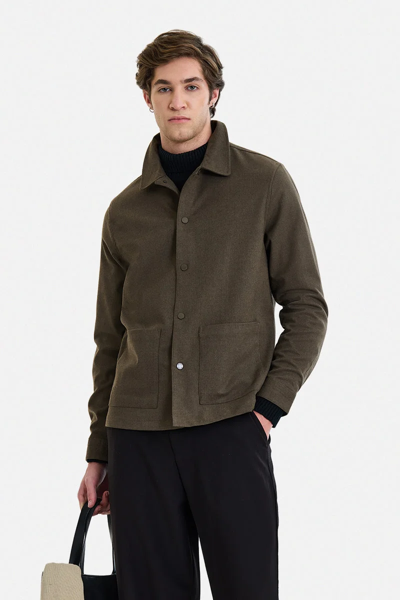 سنيتش Brown Solid Long Sleeve Regular Fit Jacket
