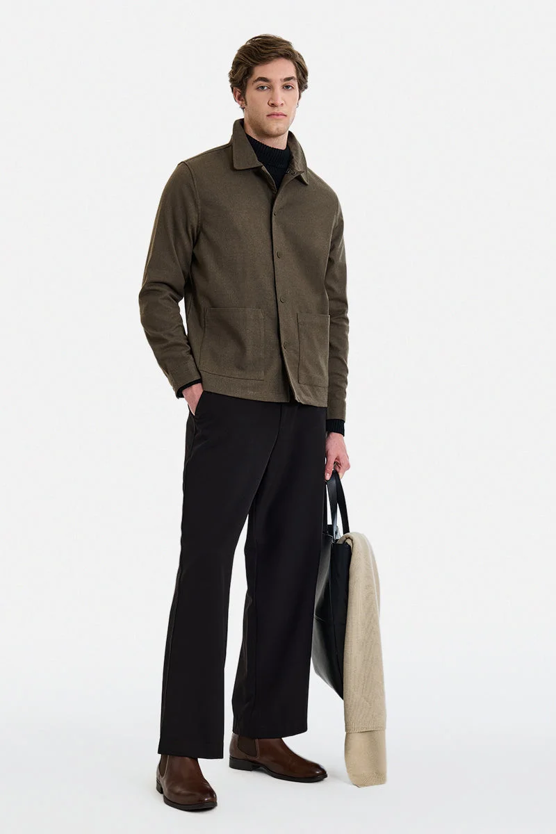 سنيتش Brown Solid Long Sleeve Regular Fit Jacket