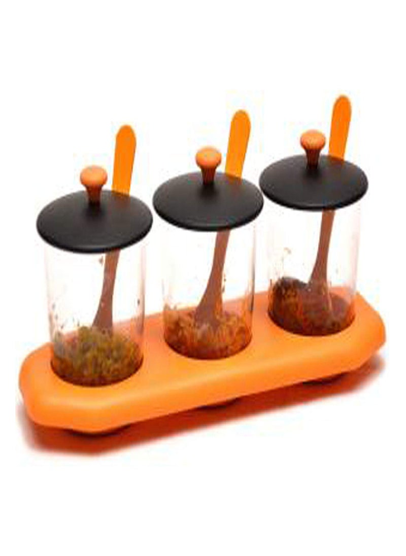 Multipurpose Spice Container Rack Holder Condiment Set Masala Aachar Chutney Plastic Stand Spoons Kitchen Organizer Jars for Seasoning and Herbs Dining Table Spice Rack