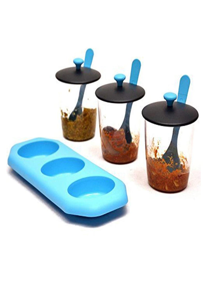 Multipurpose Spice Container Rack Holder Condiment Set Masala Aachar Chutney Plastic Stand Spoons Kitchen Organizer Jars for Seasoning and Herbs Dining Table Spice Rack