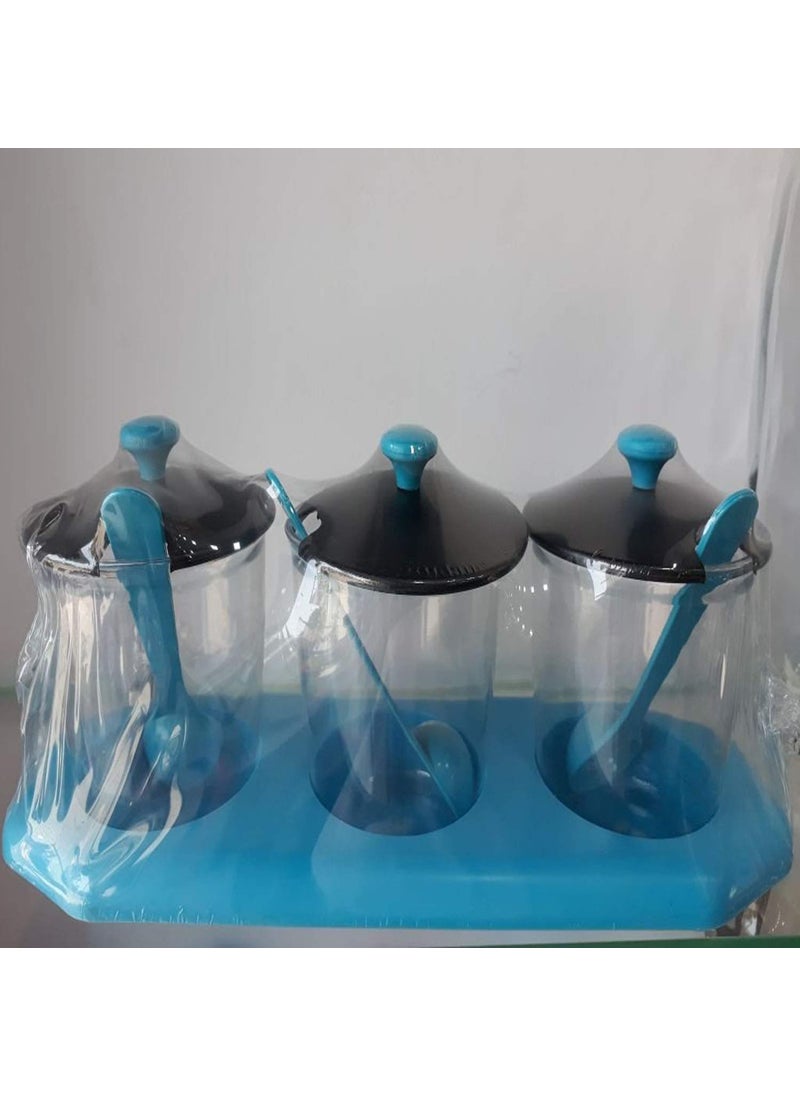 Multipurpose Spice Container Rack Holder Condiment Set Masala Aachar Chutney Plastic Stand Spoons Kitchen Organizer Jars for Seasoning and Herbs Dining Table Spice Rack