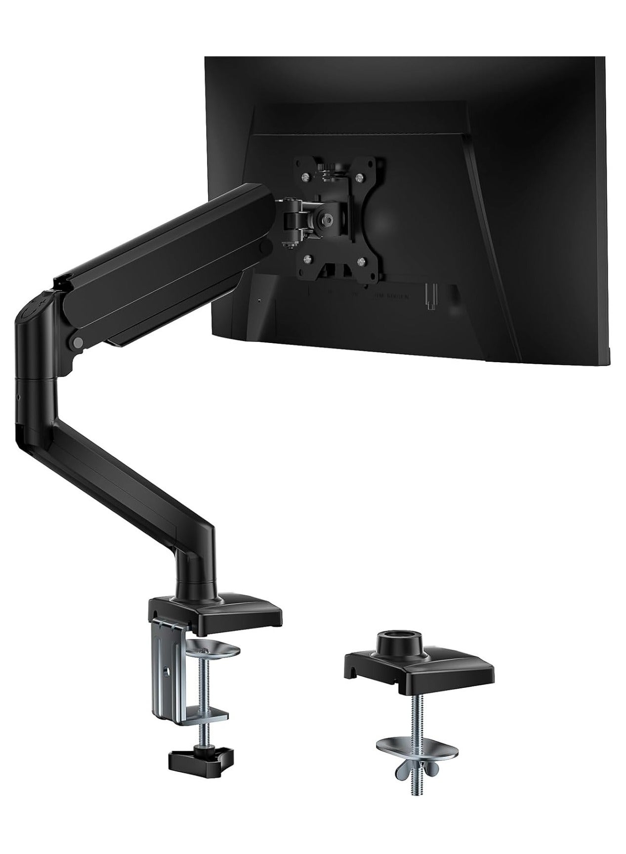 NNEWVANTE Single Monitor Mount, Gas Spring Monitor Arm for 17-34 inch Screens, Adjustable Computer Monitor Stand up to 26.4lbs, with Clamp and Grommet Base, Mounting Holes 75 and 100mm, Black