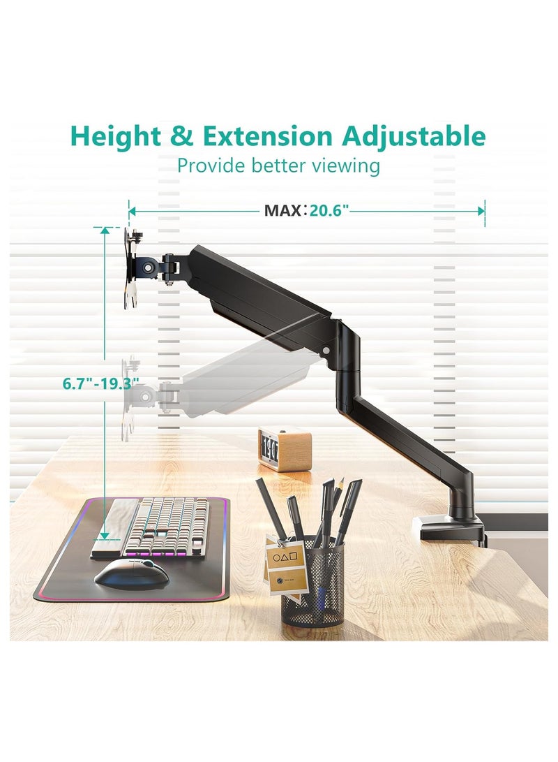 NNEWVANTE حامل شاشة مفرد، ذراع شاشة غازية للشاشات من 17-34 بوصة، حامل شاشة كمبيوتر قابل للتعديل حتى 26.4 رطل، مع مشبك وقاعدة جروت، ثقوب تركيب 75 و100 مم، أسود - Image 4