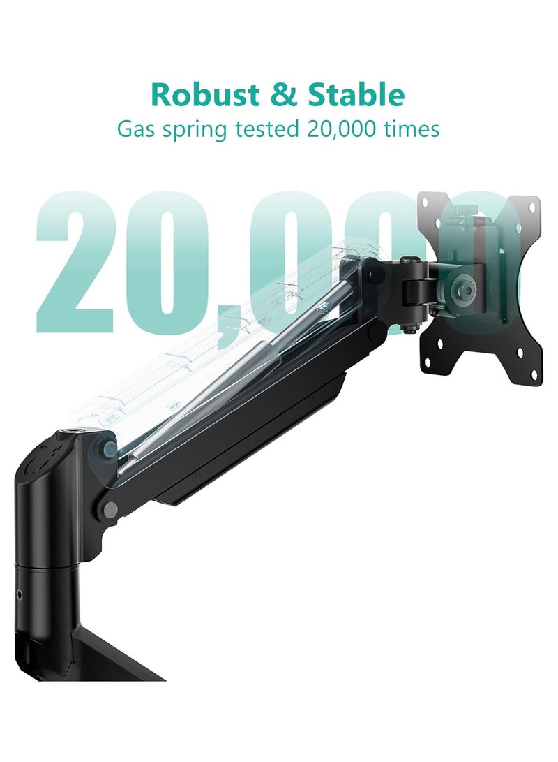 NNEWVANTE حامل شاشة مفرد، ذراع شاشة غازية للشاشات من 17-34 بوصة، حامل شاشة كمبيوتر قابل للتعديل حتى 26.4 رطل، مع مشبك وقاعدة جروت، ثقوب تركيب 75 و100 مم، أسود - Image 5