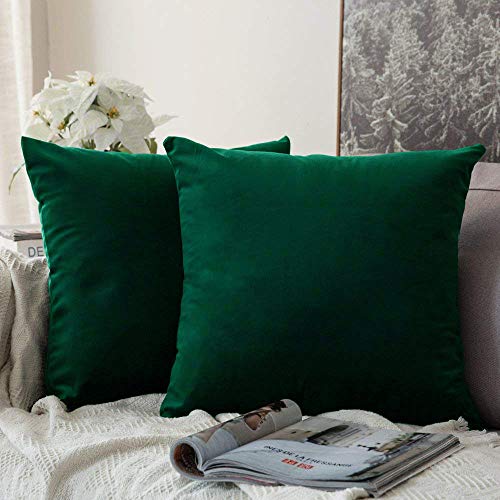 Khooti Velvet Cushion Cover, 8X8 Inches/20X20 Cm | Army Green | Pack of 3 | Solid Plain Soft & Smooth, Decorative Cushion Covers for Living Room, Bedroom, Couches, Chairs, Sofas, Beds & Home Decor - Image 1