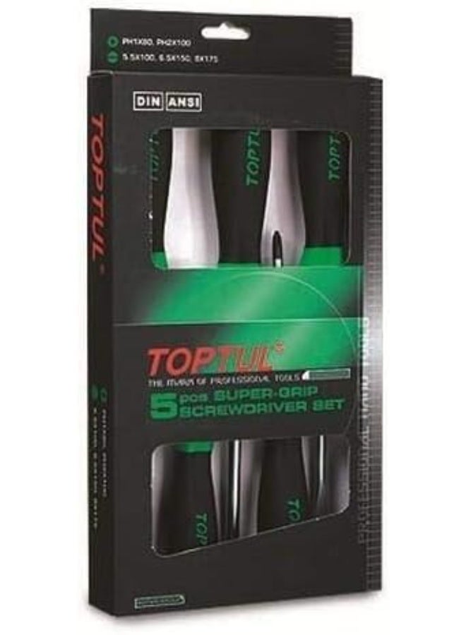 توبتول مجموعة مفكات براغي TopTul GAAE0504 ذات رأس مسطح ورأس فيليبس - 5 قطع - Image 1