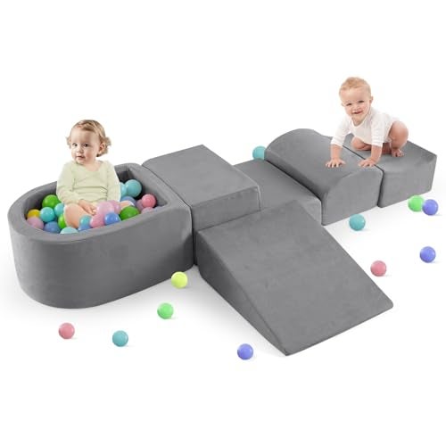 INFANS Climbing Toys for Toddlers Foam Climbing Blocks and Ball Pit for Baby 5pc Kids Climb and Crawl Block Activity Structure Play Set Indoor Foam Play Gym for Crawling and Sliding - Image 1