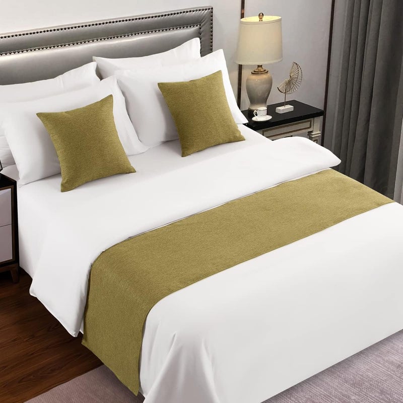 AMBERIS Bed Runner Green, Imitation Linen Decorative Bed Scarf for Home Hotel - Image 1