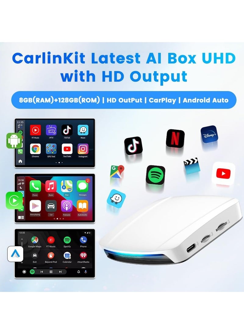 Carlinkit UHD Snapdragon 6225, New Android 13 AI Box with HDMI Output, Google Play Store/Wireless CarPlay/Android Auto Support, 8GB RAM + 128GB ROM,Support SIM Card and TF Expansion  - Image 3