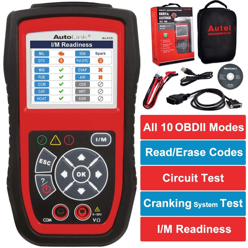 Autel أوتيل أوتولينك AL439 قارئ رموز OBD2EOBD وأداة اختبار كهربائية أفضل AL329 ماسح OBD2 كامل OBDII 10 أوضاع أداة تشخيص OBDII CAN اختبار الدائرة اختبار أنظمة البدء اختبار الجاهزية