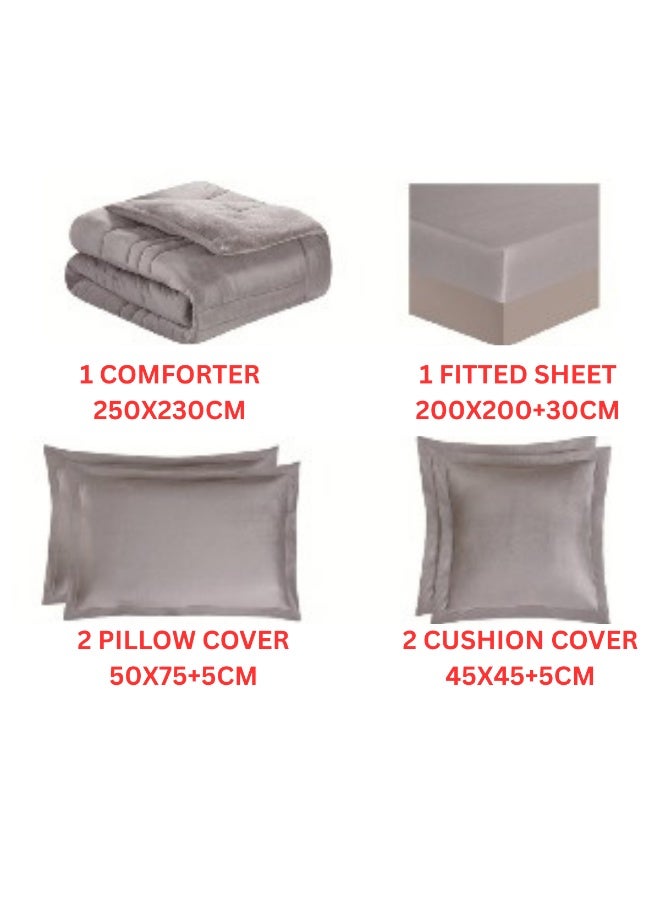 سمارت هوم مفرش شتوي نفرين نظام وجهين وجه مخمل وجه فرو - طقم مفارش 6 قطع ( 1 مفرش + 1 واقي مرتبة مطاط + 4 أغطية وسائد ديكورية ) - Image 5