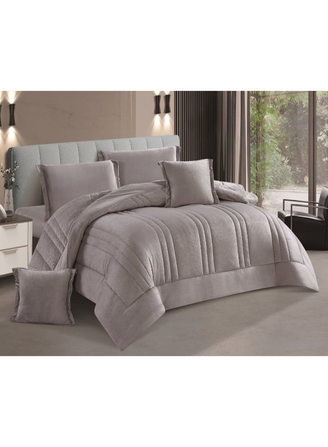 سمارت هوم مفرش شتوي نفرين نظام وجهين وجه مخمل وجه فرو - طقم مفارش 6 قطع ( 1 مفرش + 1 واقي مرتبة مطاط + 4 أغطية وسائد ديكورية ) - Image 1