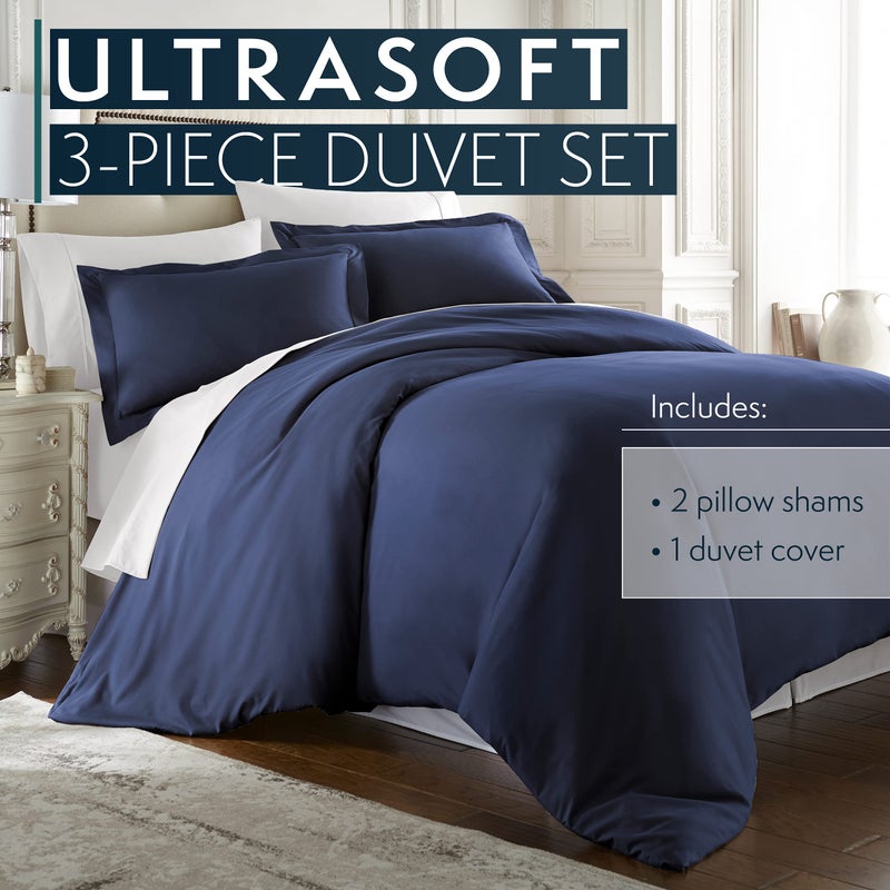 HC Collection Duvet Cover - Navy King Size Duvet Cover - 3 Piece Soft Breathable Microfiber Duvet Cover Set with Zipper Closure & 2 Pillow Shams - Image 2