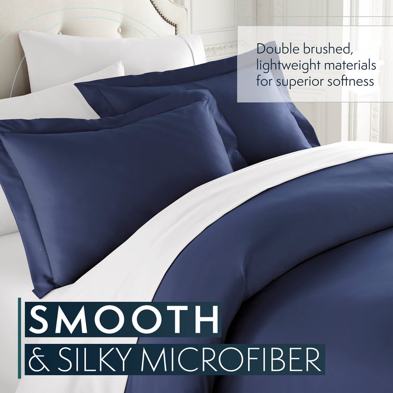 HC Collection Duvet Cover - Navy King Size Duvet Cover - 3 Piece Soft Breathable Microfiber Duvet Cover Set with Zipper Closure & 2 Pillow Shams - Image 4