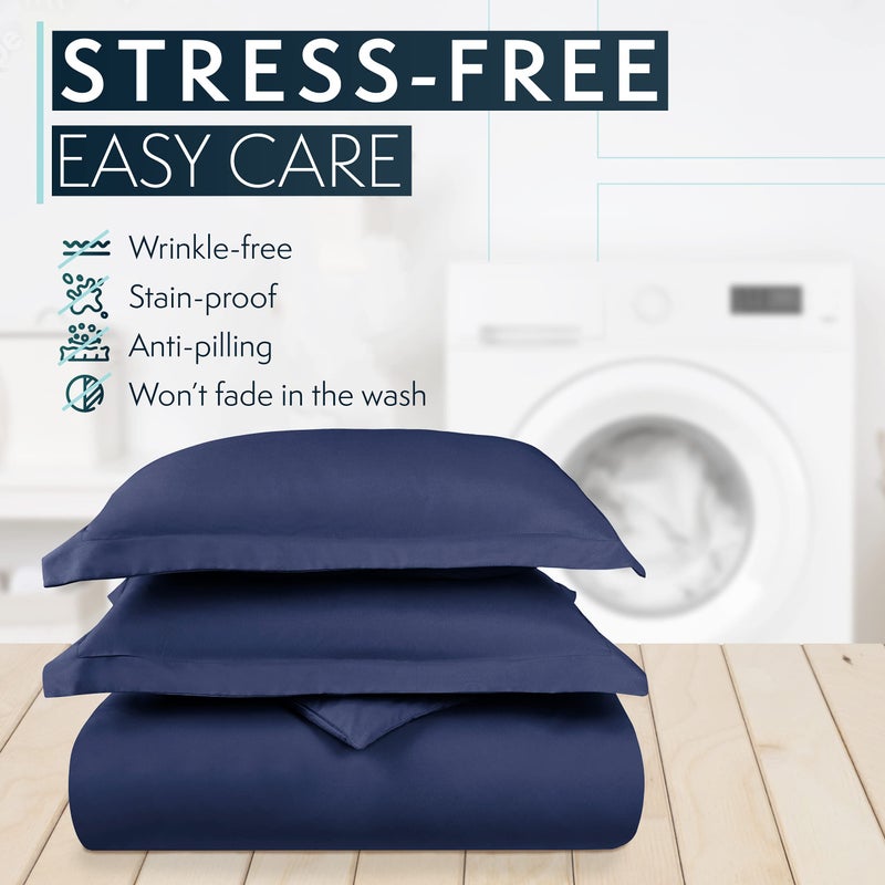 HC Collection Duvet Cover - Navy King Size Duvet Cover - 3 Piece Soft Breathable Microfiber Duvet Cover Set with Zipper Closure & 2 Pillow Shams - Image 5