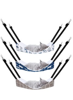 Reversible Cat Hanging Hammock, 3 Pack Soft Breathable Pet Cage Hammock with Adjustable Straps and Metal Hooks, Double-Sided Hanging Bed for Cats Small Dogs Rabbits (23.6 x 20 Inches)