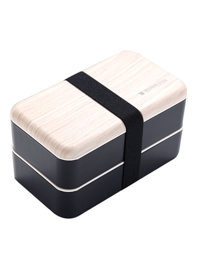 NIBEMINENT 2 Layers Microwave Heating Food Containers With Elastic Band Black/Beige 18.5x10.5x10.0cm - Image 1