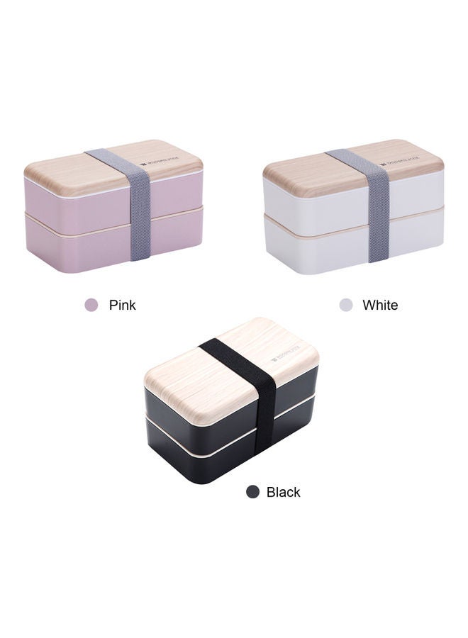 NIBEMINENT 2 Layers Microwave Heating Food Containers With Elastic Band Black/Beige 18.5x10.5x10.0cm - Image 2