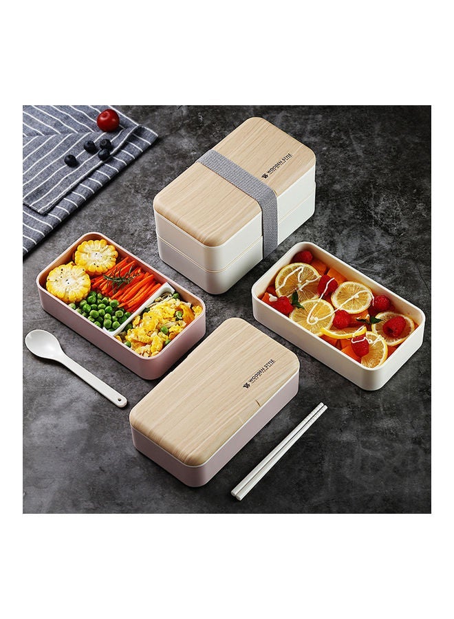 NIBEMINENT 2 Layers Microwave Heating Food Containers With Elastic Band Black/Beige 18.5x10.5x10.0cm - Image 3