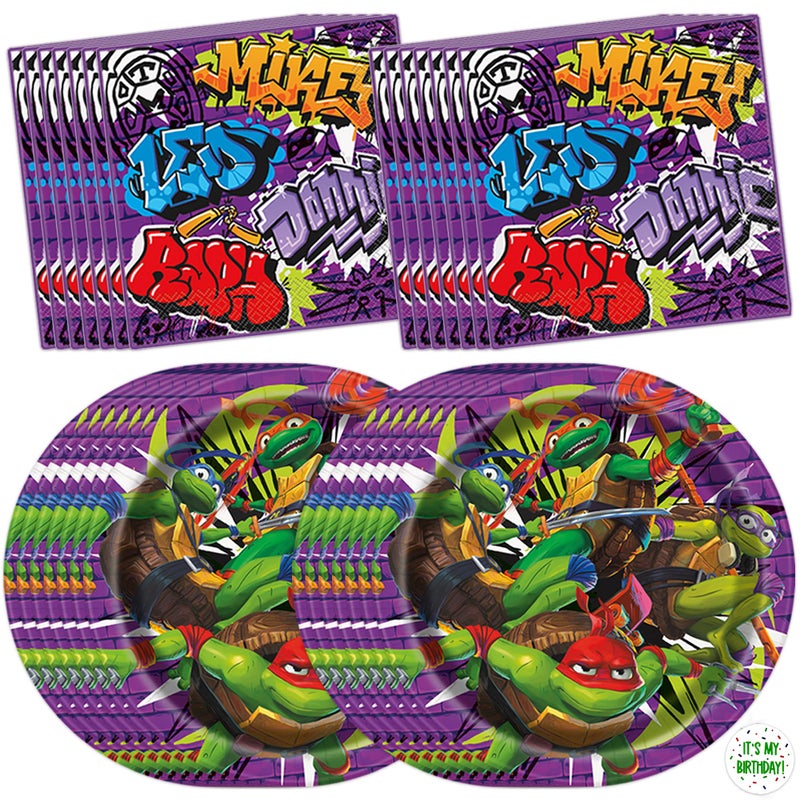 Unique Teenage Mutant Ninja Turtle Party Decorations | 16 Plates & 16 Napkins | Officially Licensed | Ninja Turtle Birthday Party Supplies | TMNT Mutant Mayhem Movie - Image 1