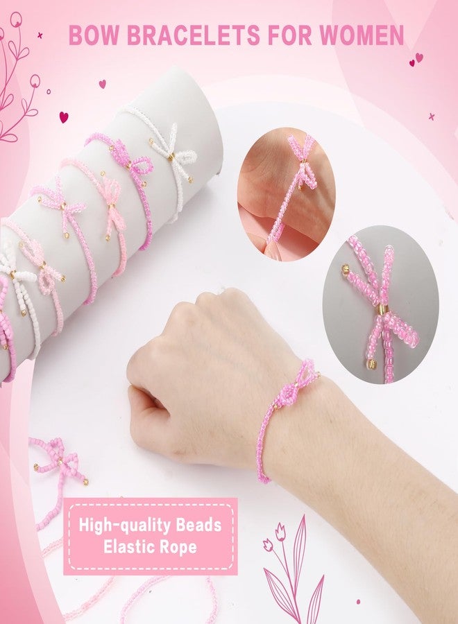 Tondiamo 30 Pcs Coquette Bow Party Favors Bow Beads Bracelets for Women Pink White Cute Boho Small Handmade Elastic Friendship Bracelets for Christmas Wedding Birthday Quinceanera Party Favors - Image 3