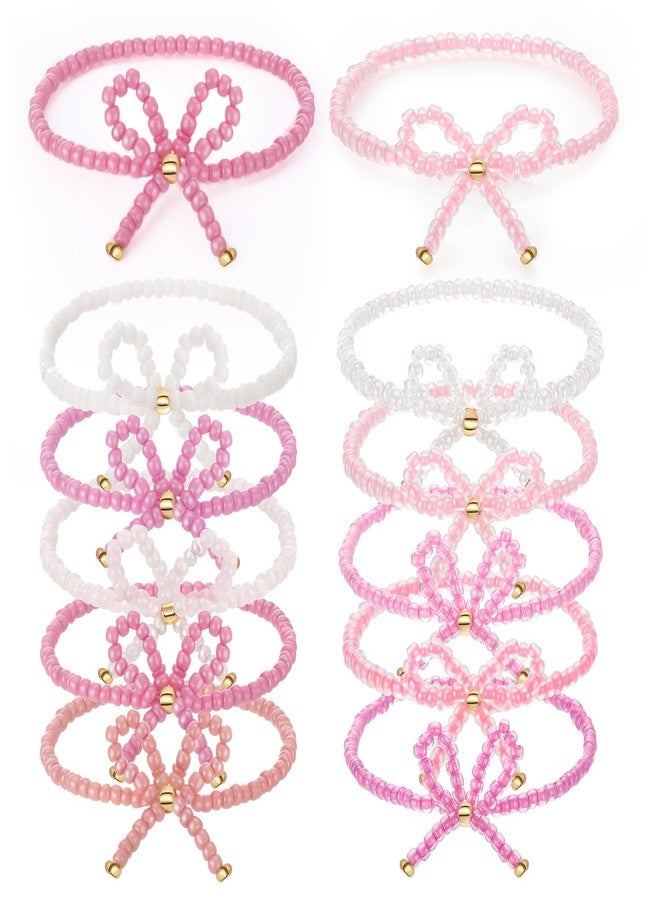 Tondiamo 30 Pcs Coquette Bow Party Favors Bow Beads Bracelets for Women Pink White Cute Boho Small Handmade Elastic Friendship Bracelets for Christmas Wedding Birthday Quinceanera Party Favors - Image 1