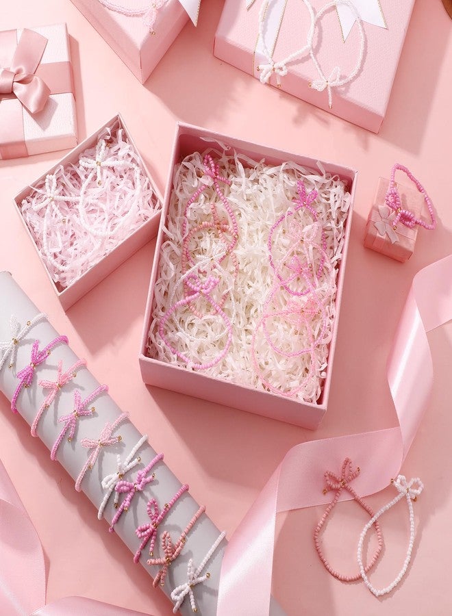 Tondiamo 30 Pcs Coquette Bow Party Favors Bow Beads Bracelets for Women Pink White Cute Boho Small Handmade Elastic Friendship Bracelets for Christmas Wedding Birthday Quinceanera Party Favors - Image 5