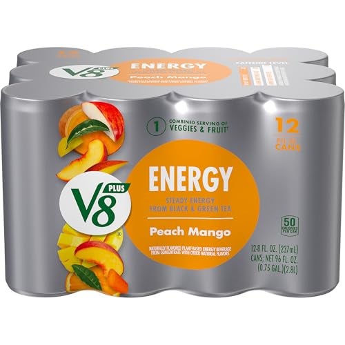V8 Energy Peach Mango Energy Drink, 8 fl oz Can (12 Pack) - Image 1