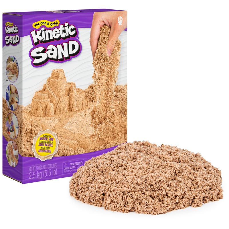 Kinetic Sand رمل كينيتك، 5.5 رطل (2.5 كجم) رمل بني طبيعي بكميات كبيرة للعب والفنون والحرف، صندوق الرمل، ألعاب حسية قابلة للتشكيل للأطفال من عمر 3 سنوات فما فوق - Image 1