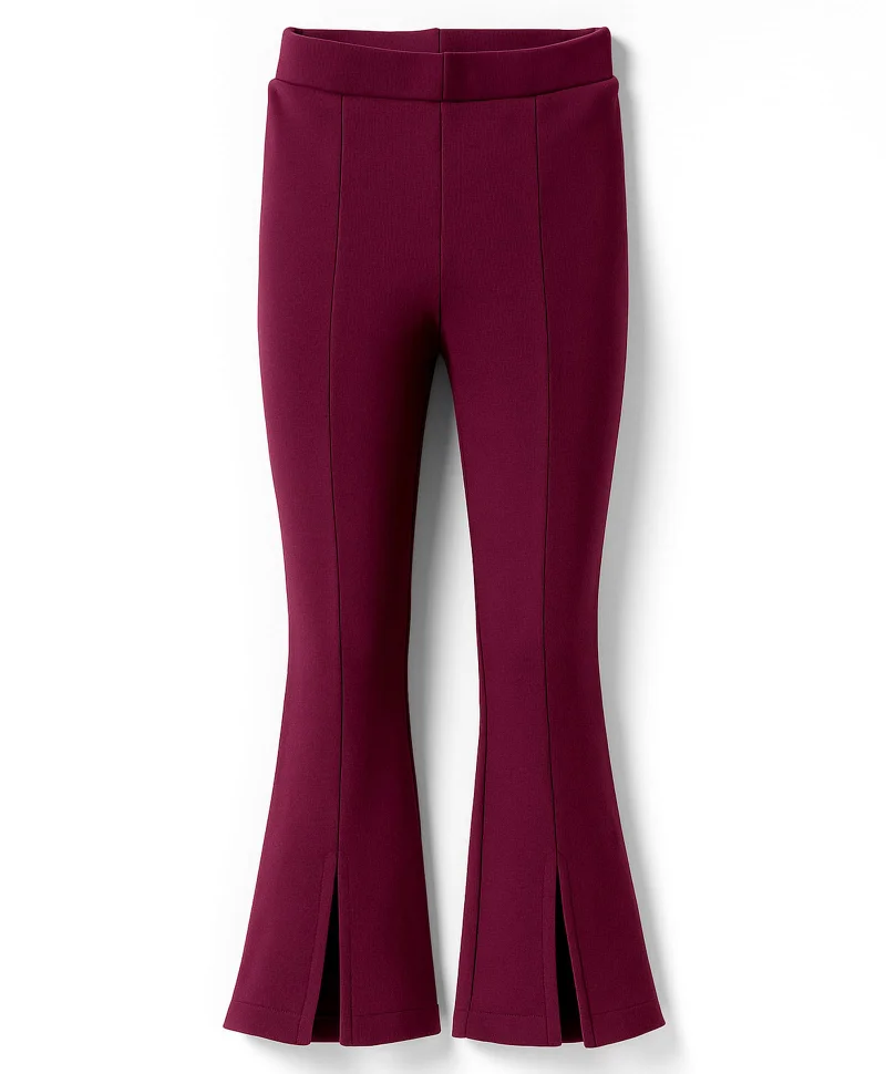 Pine Kids Pine Kids Cotton Lycra Knit Full Length Solid Leggings - Wine