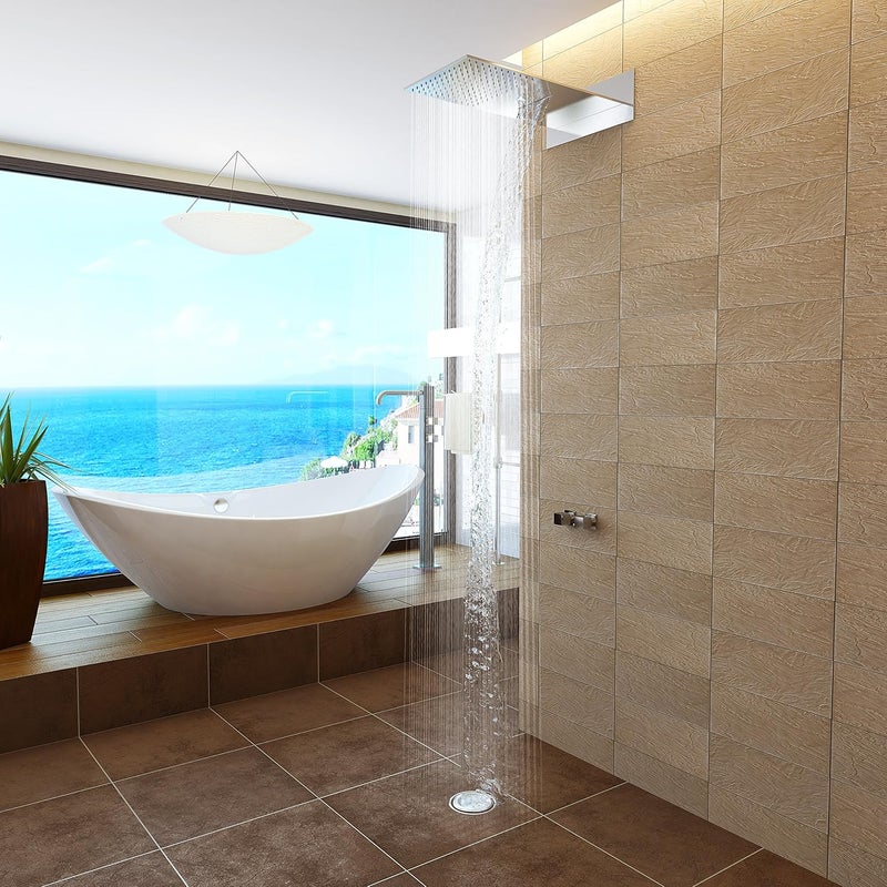 AURIGA Overhead Rain Shower | Wallmount | Dual Function | Waterfall + RAIN Shower | 600mm x 300mm Rectangle Shape | Silicon Nozzle Easy Clean System | WMSWF300 - Image 1