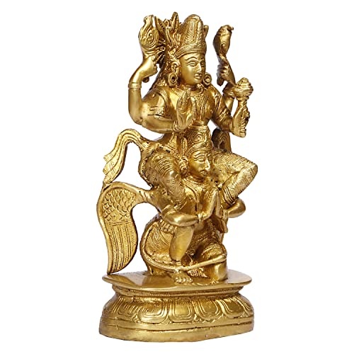 ARTVARKO Brass Lakshmi Vishnu Riding On Garuda Luxmi Narayan Sculpture Decorative Idols Statue for Home Décor Mandir Pooja Temple Gift 8 Inch. - Image 3