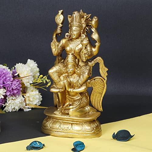 ARTVARKO Brass Lakshmi Vishnu Riding On Garuda Luxmi Narayan Sculpture Decorative Idols Statue for Home Décor Mandir Pooja Temple Gift 8 Inch. - Image 2