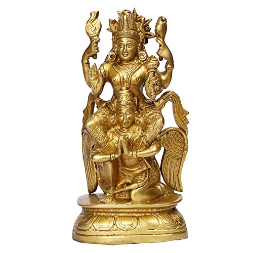 ARTVARKO Brass Lakshmi Vishnu Riding On Garuda Luxmi Narayan Sculpture Decorative Idols Statue for Home Décor Mandir Pooja Temple Gift 8 Inch. - Image 1