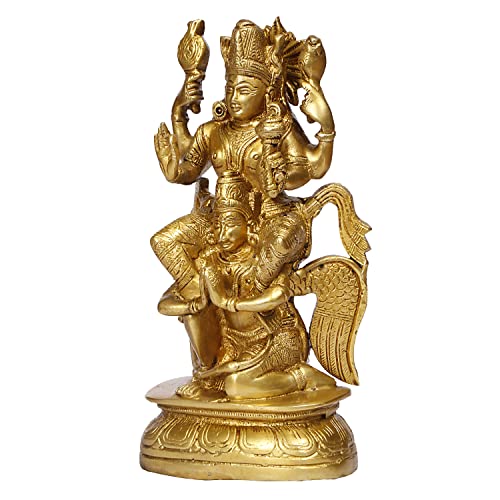 ARTVARKO Brass Lakshmi Vishnu Riding On Garuda Luxmi Narayan Sculpture Decorative Idols Statue for Home Décor Mandir Pooja Temple Gift 8 Inch. - Image 4