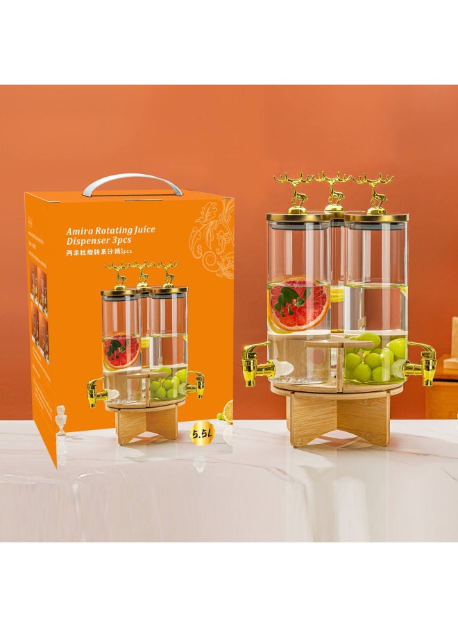 Generic - New Rotary Wine Barrel Beverage Barrel Household Glass Juice Barrel Sealed Barrel With Tap Opening Gift-Color:Amber Vertical Pattern Handle 5.5l 8 Sets/box - Image 1
