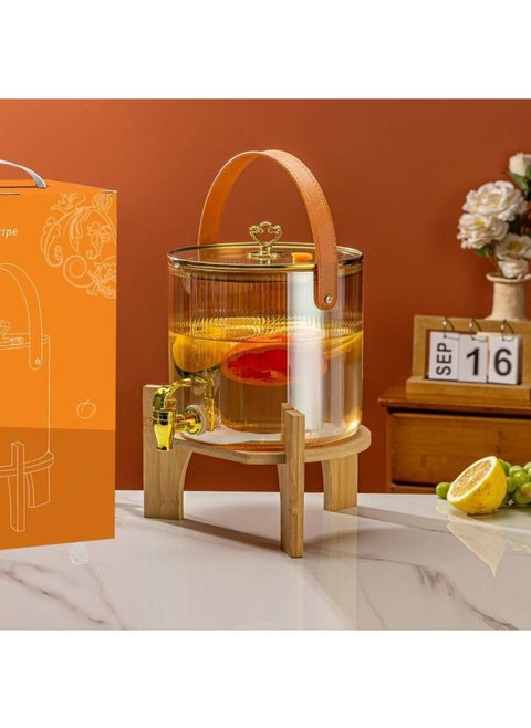 New Rotary Wine Barrel Beverage Barrel Household Glass Juice Barrel Sealed Barrel With Tap Opening Gift-Color:Amber Vertical Pattern Handle 5.5l 8 Sets/box