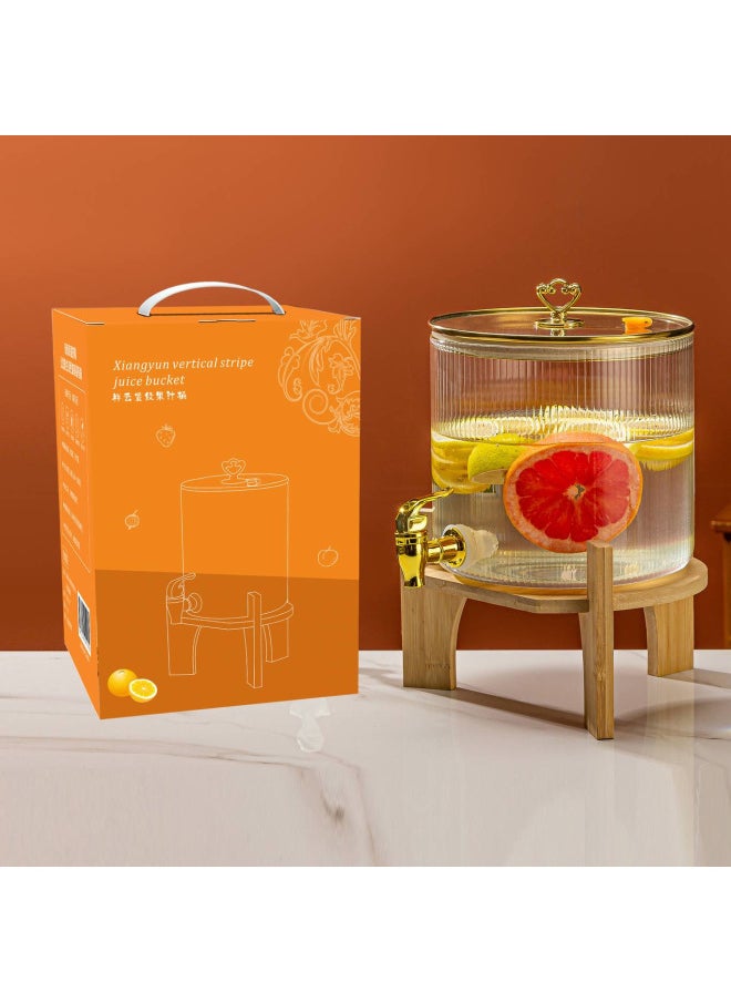 Generic - New Rotary Wine Barrel Beverage Barrel Household Glass Juice Barrel Sealed Barrel With Tap Opening Gift-Color:Amber Vertical Pattern Handle 5.5l 8 Sets/box - Image 1