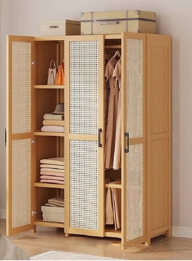keke Rattan Panel Wooden Wardrobe 3 Door Freestanding Closet Organizer with Hanging Rod & Shelves Size 160ccm 90cm 42cm - Image 1