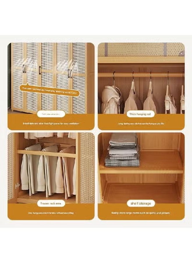 keke Rattan Panel Wooden Wardrobe 3 Door Freestanding Closet Organizer with Hanging Rod & Shelves Size 160ccm 90cm 42cm - Image 3