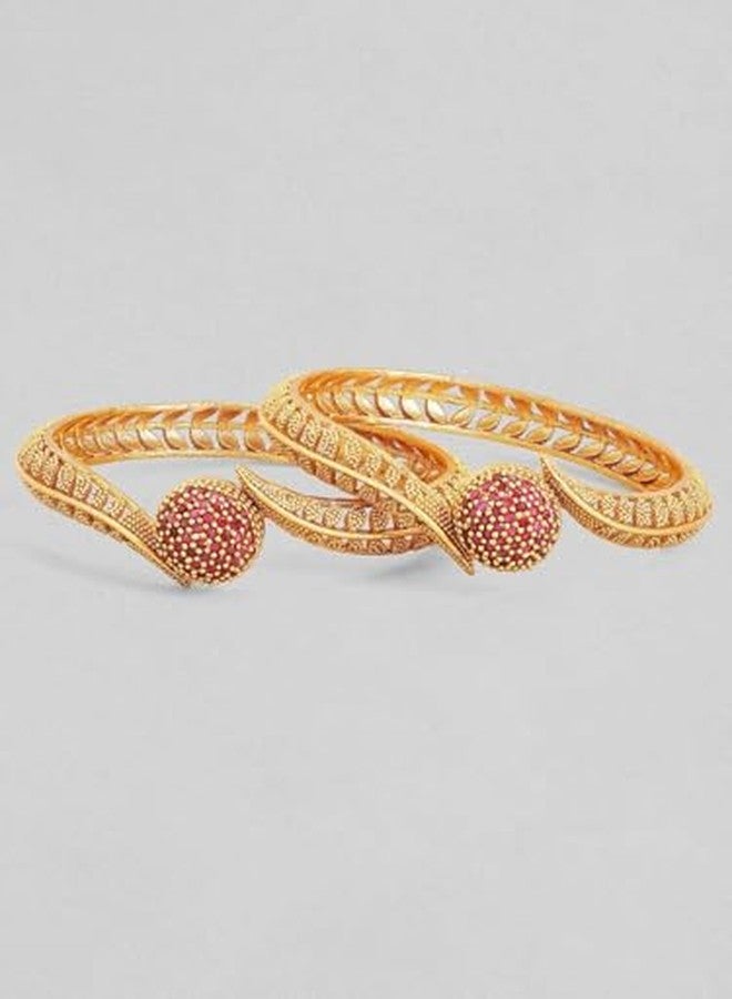 Rubans Stylish Set of 2 18K Gold Plated Ruby Studded Geru Polish Traditional Bangles For Women. - Image 4