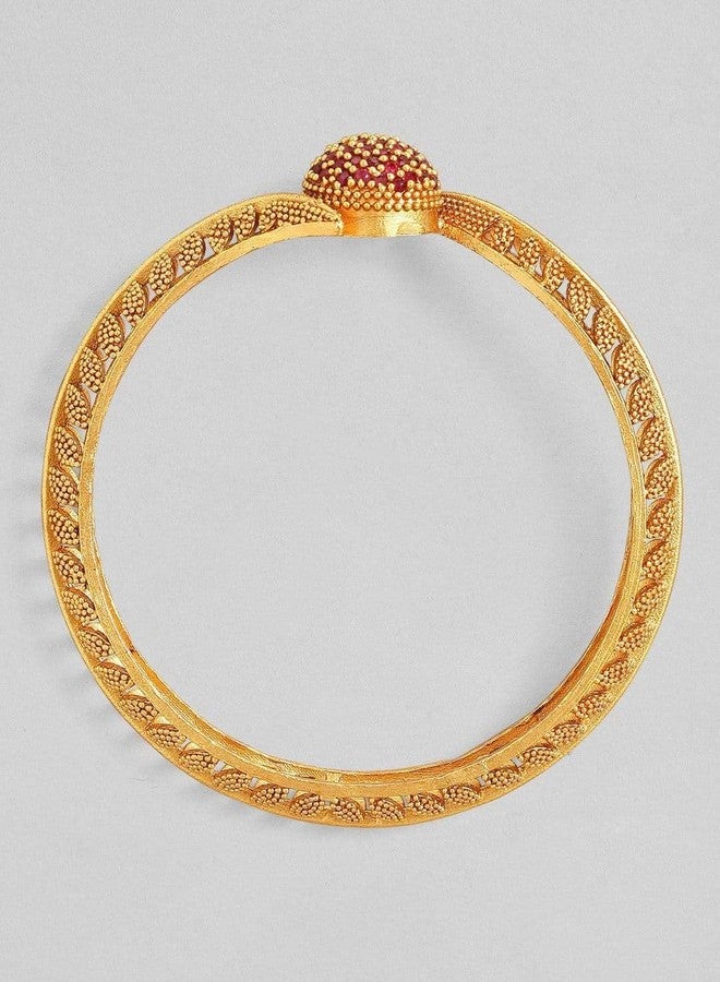 Rubans Stylish Set of 2 18K Gold Plated Ruby Studded Geru Polish Traditional Bangles For Women. - Image 3