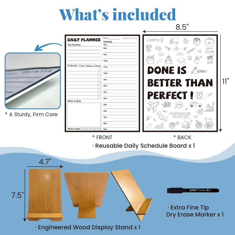 JJPRO Reusable Desktop Daily Planner with Stand,Reusable Time Schedule Board,11"x8.5" Hourly Schedule Dry Erase Board with Time Slots,Desk Hourly Dry Erase Board with Engineered Wood Stand - Image 2