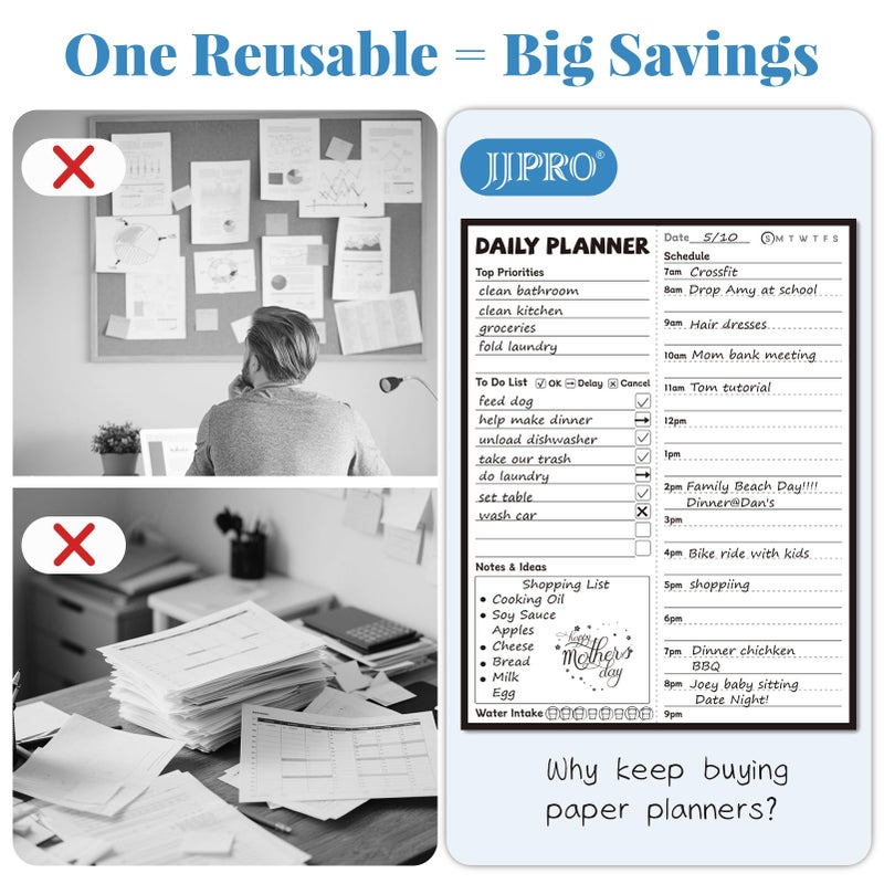 JJPRO Reusable Desktop Daily Planner with Stand,Reusable Time Schedule Board,11"x8.5" Hourly Schedule Dry Erase Board with Time Slots,Desk Hourly Dry Erase Board with Engineered Wood Stand - Image 3