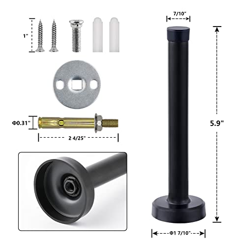 HUTLON Door Stops, 6 Inch Long Door Stopper, Wall Mount, Heavy Duty Solid Black Doorstop Brushed Stainless Steel with Soft Rubber Bumper Tips - Image 2